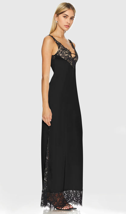 Lace Deep V Maxi Dress In Black
