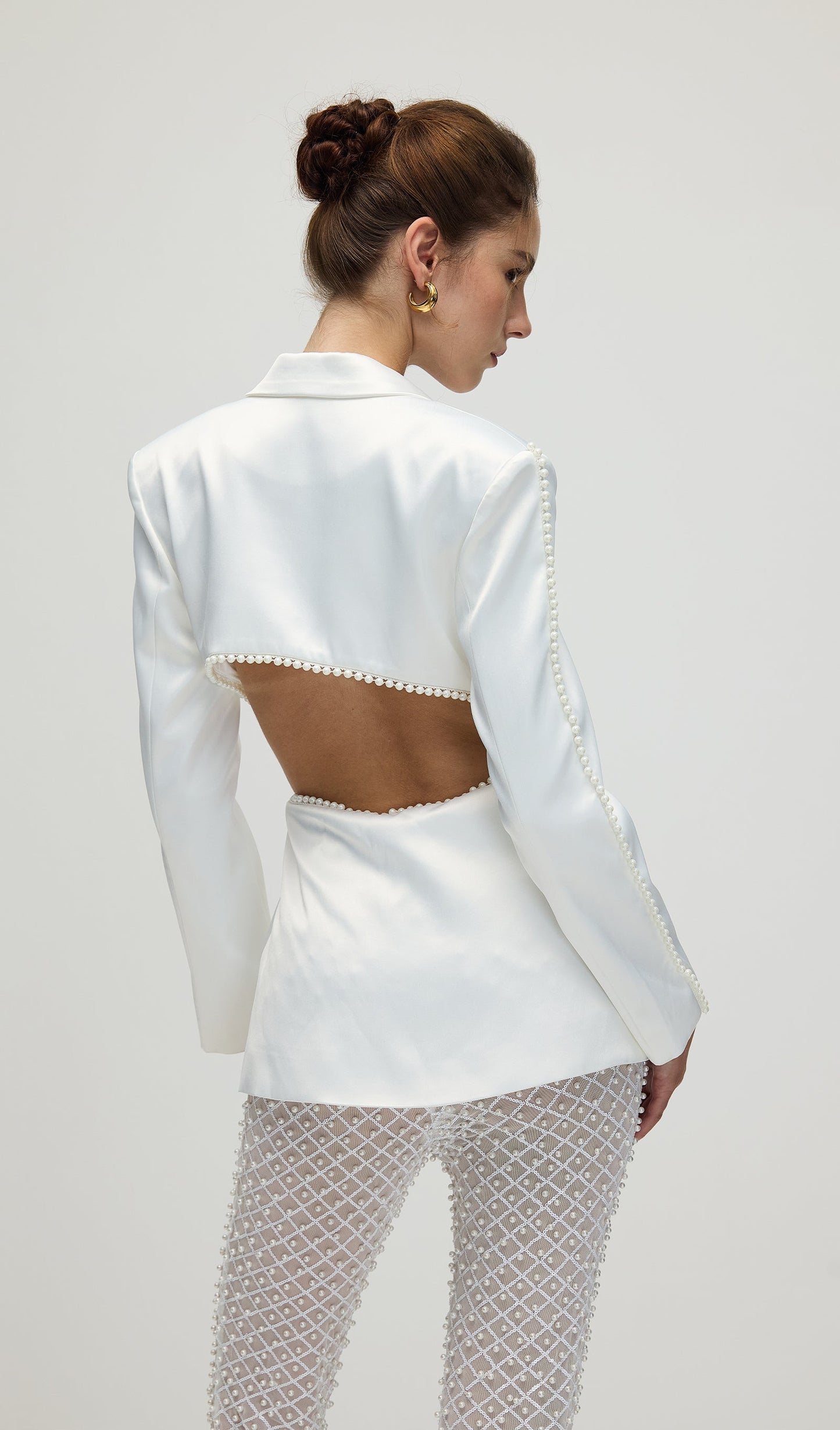 Faux-Pearl Floral Blazer & Trousers Set
