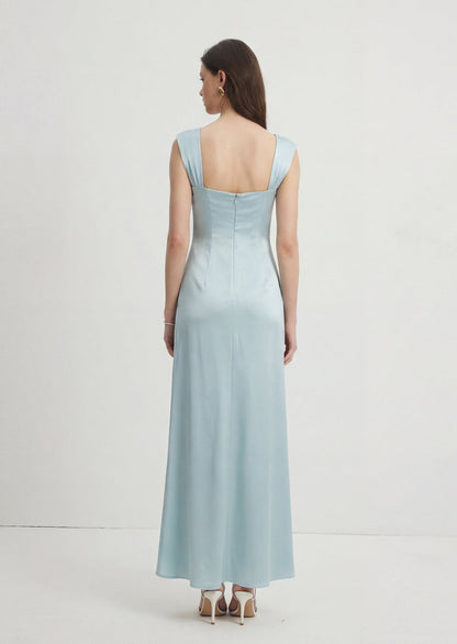 Satin Embellished Maxi Dress In Pale Blue