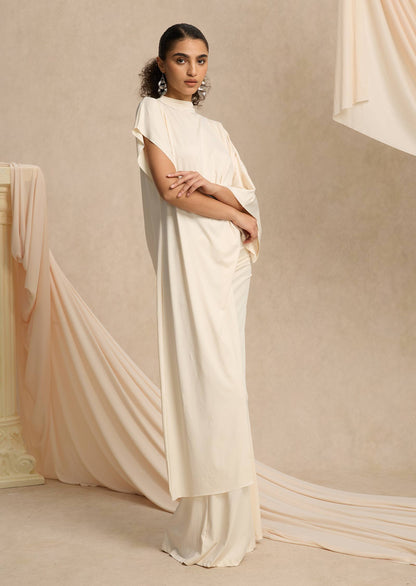 Asymmetrical Blouse & Maxi Skirt With Draped Set