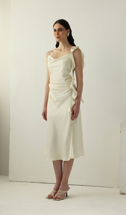 Satin Ruched Midi Slip Dress
