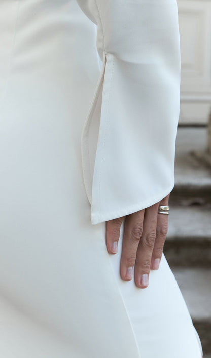 Solid Open Shoulders And Slit Midi Dress