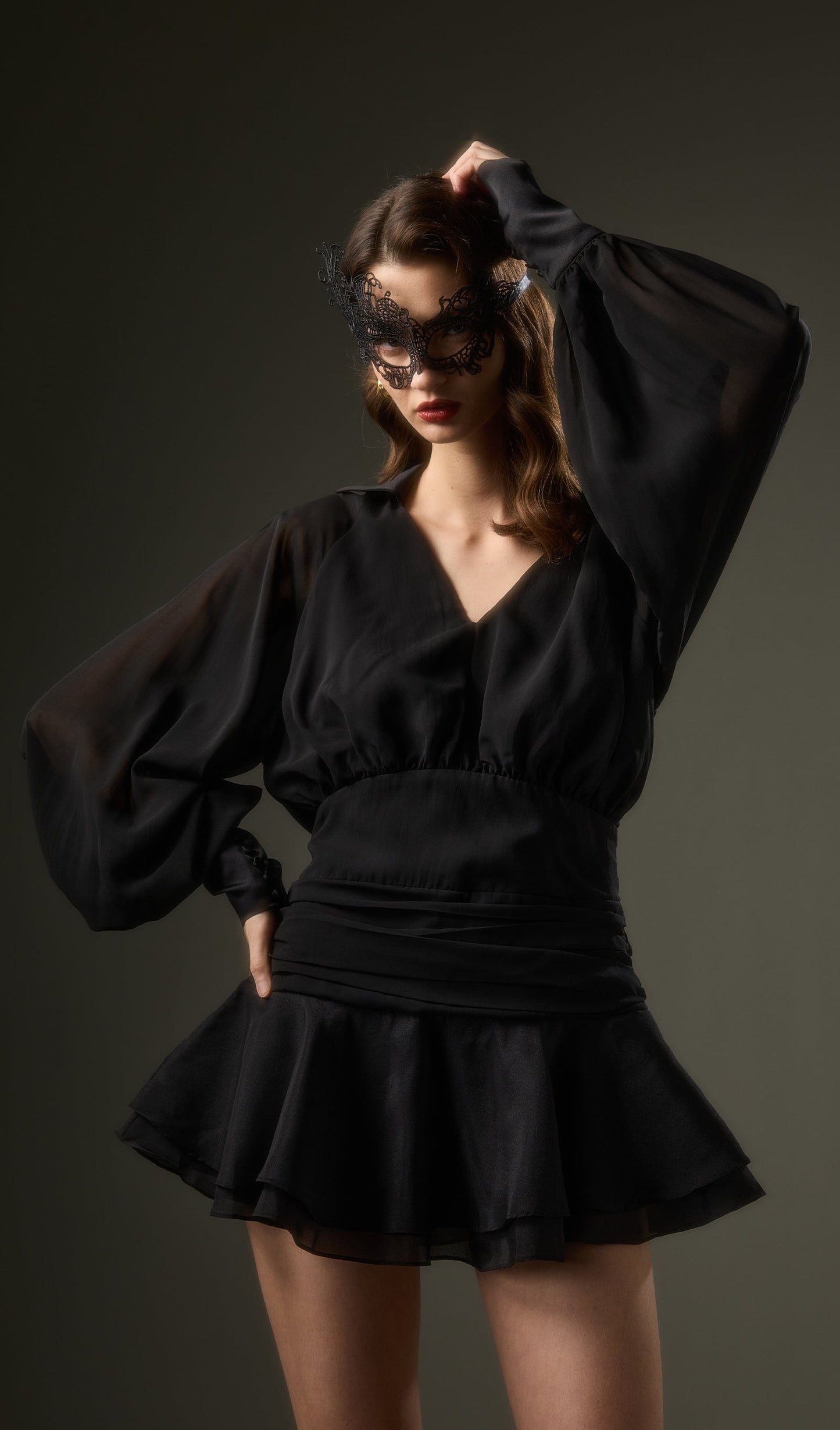 Black Lantern Sleeve Mini Dress