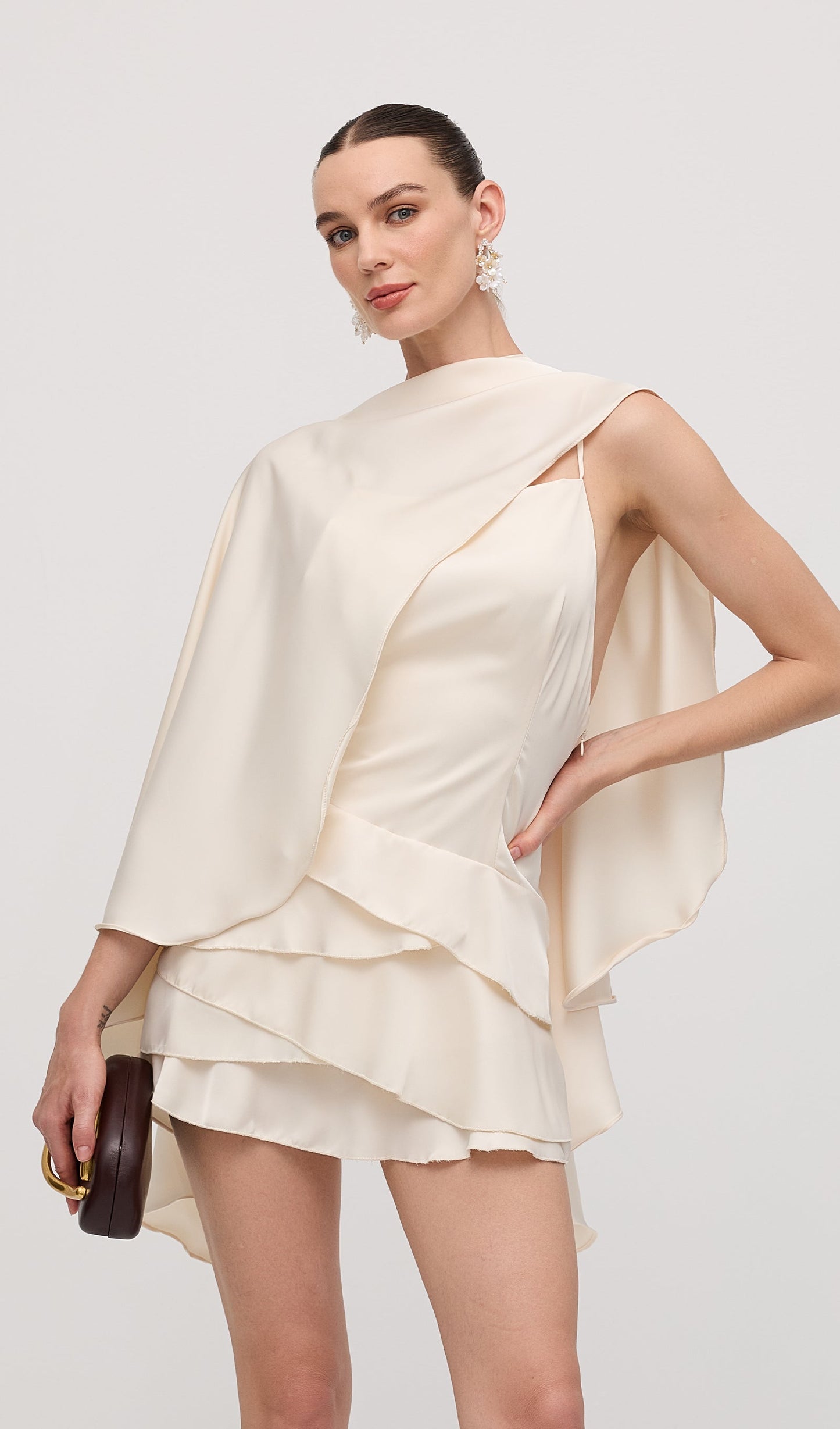 Satin Cape Two Piece Mini Dress