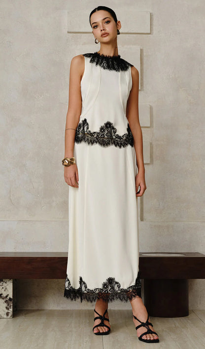 Lace Trim Top and Maxi Skirt Set