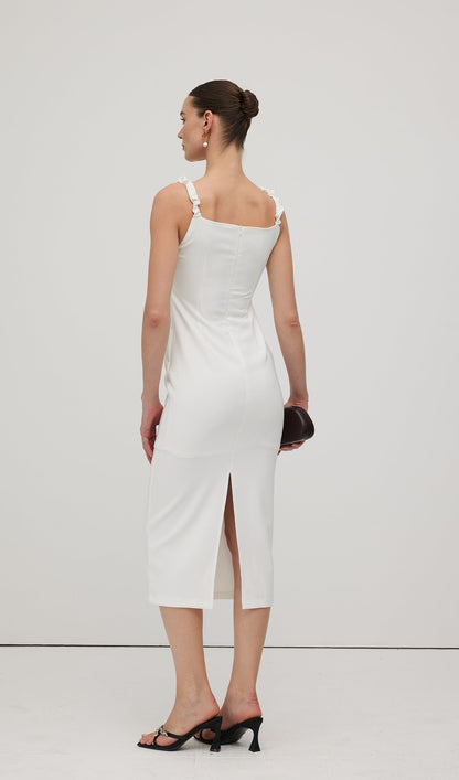 Solid Flower Sleeveless Midi Dress