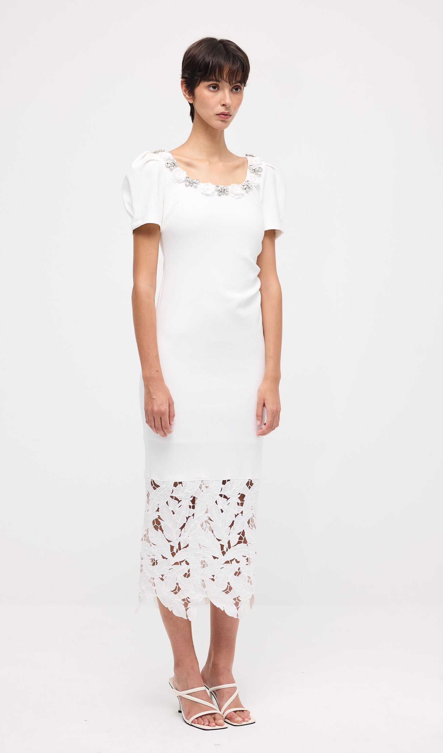 Embellished Applique Cutout Midi Dress