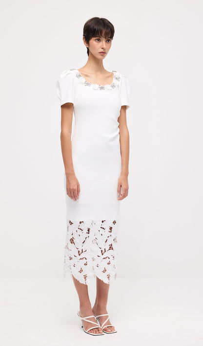 Embellished Applique Cutout Midi Dress