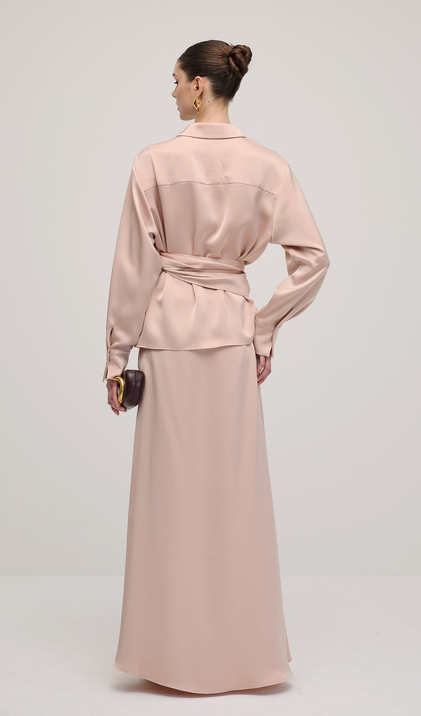 Solid Satin Shirt Maxi Dress Sets