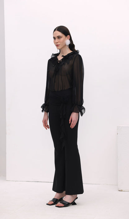 Florwer Detail High Waist Flared Trousers