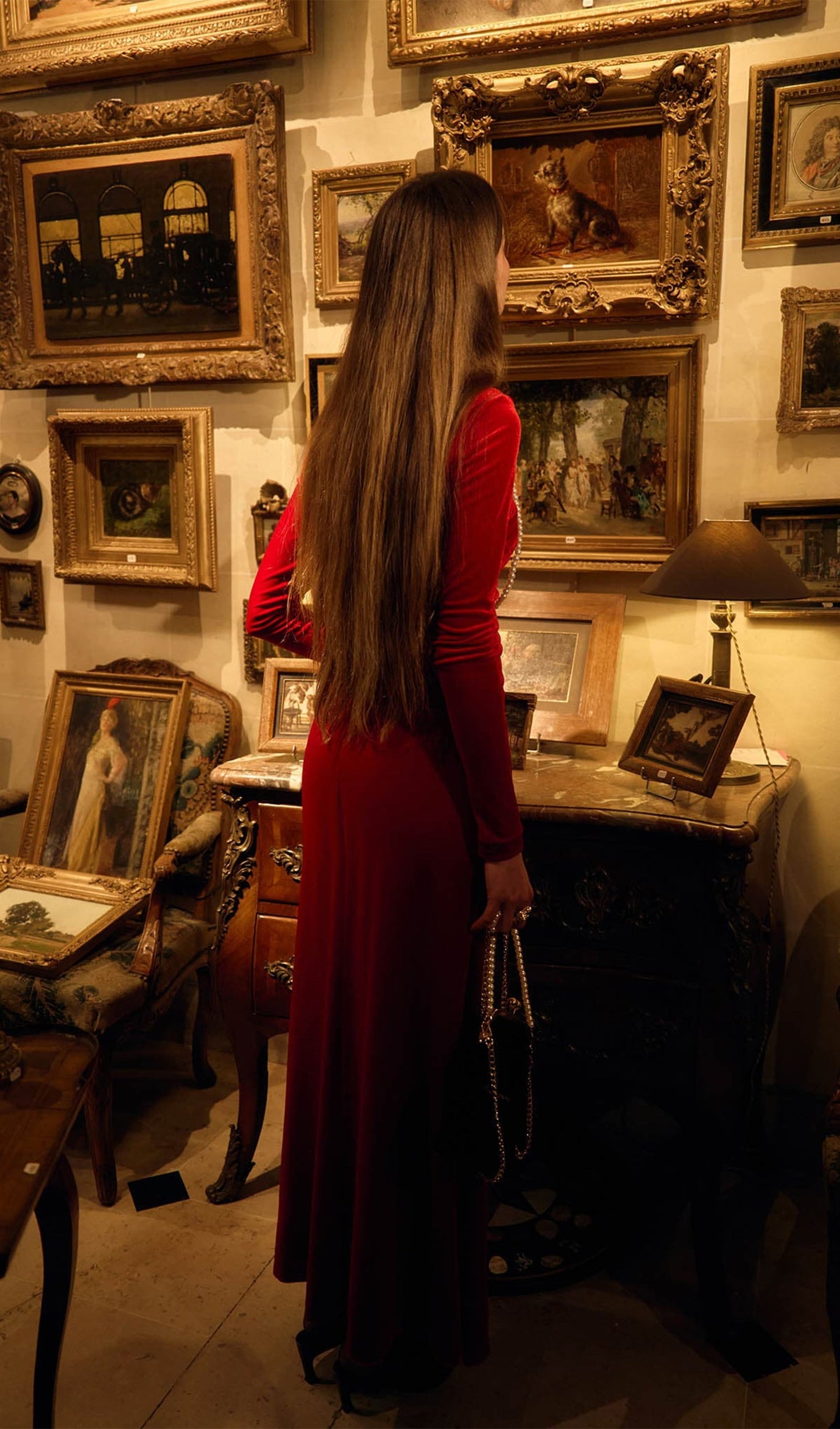 Long Sleeved Gathers  Maxi Dress Red