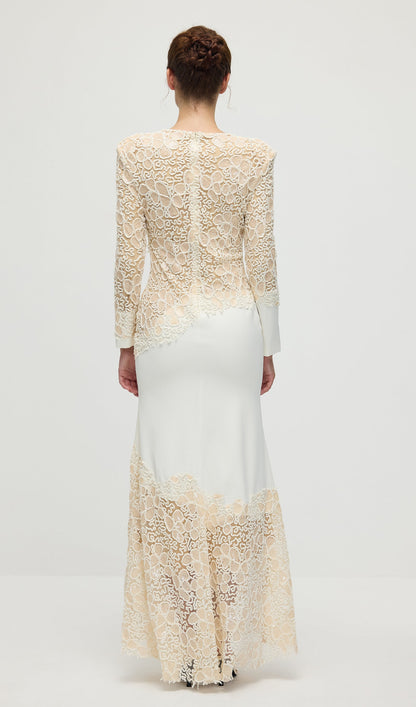 Textured Floral Embroidered Sequined Maxi Dress In Ivory