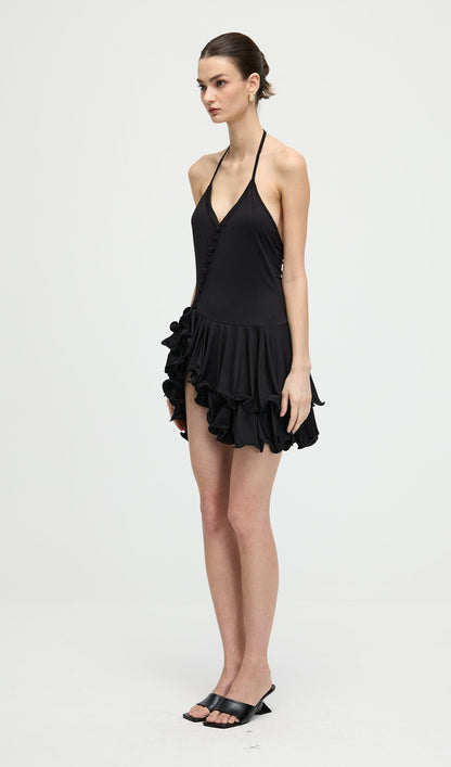 Asymmetry Strapless Ruffle Mini Dress
