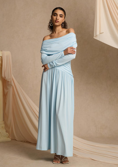 Layali Rose Jersey Gathering Long Sleeve Maxi Dress