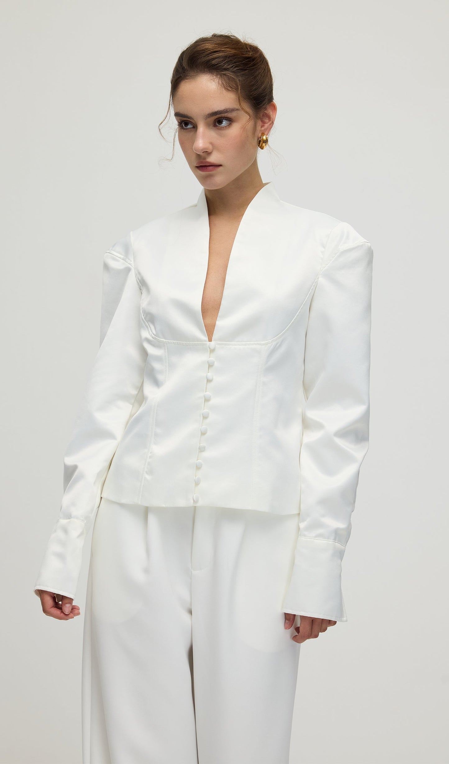 Solid Deep V Wide Shoulder Coat