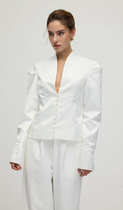 Solid Deep V Wide Shoulder Coat