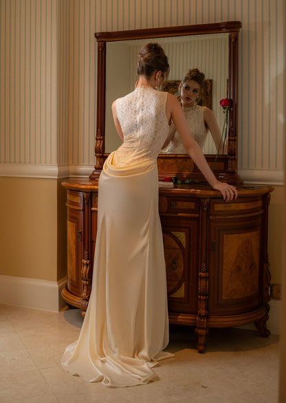 Satin Lace Pleats Gown