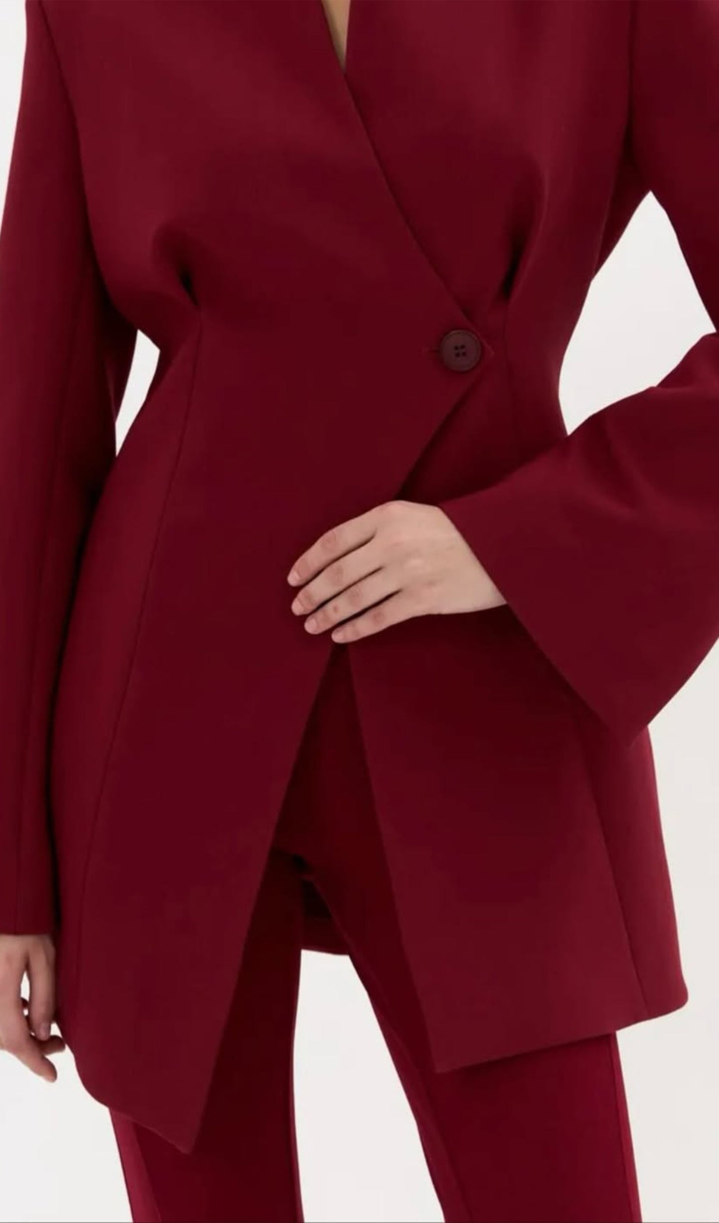 V Neck Long Sleeve Blazer In Claret