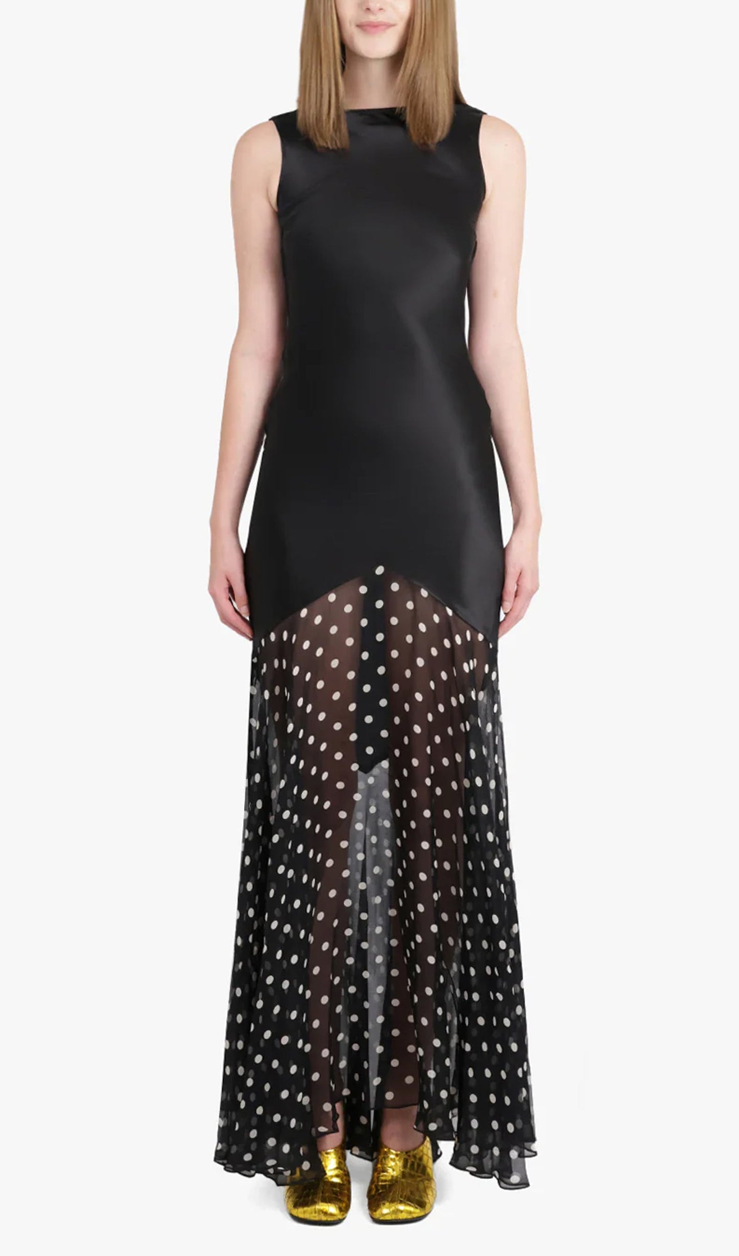 Contrast Polka Dot Mermaid Maxi Backless Dress