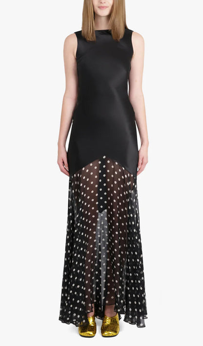 Contrast Polka Dot Mermaid Maxi Backless Dress
