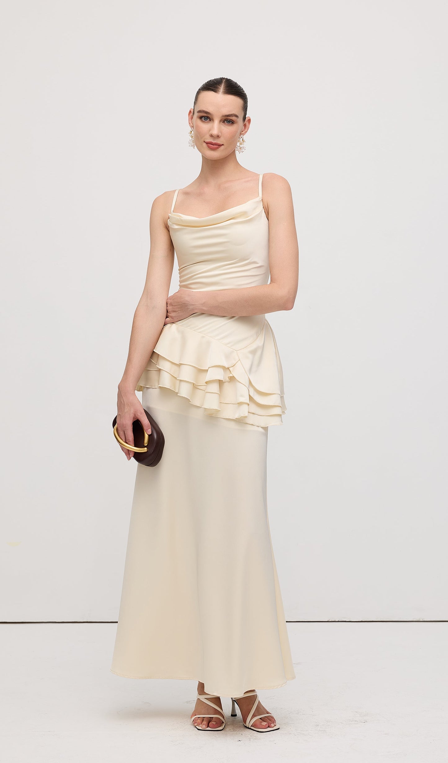 Sleeveless Layered Ruffled Maxi Dress Champagne