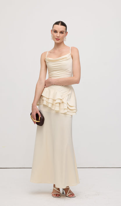 Sleeveless Layered Ruffled Maxi Dress Champagne