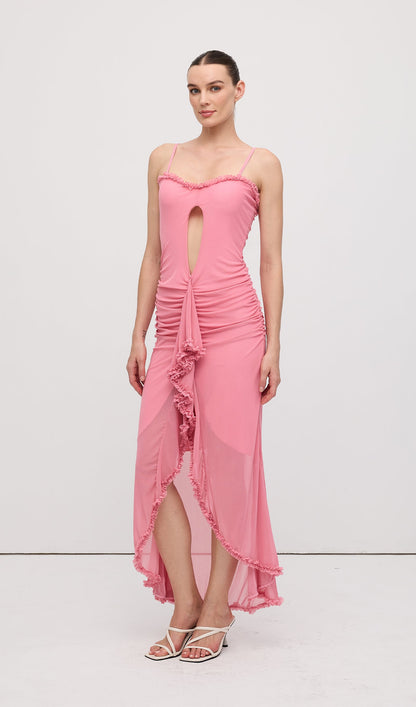 Ruffled Front Gown Maxi Dress Pink