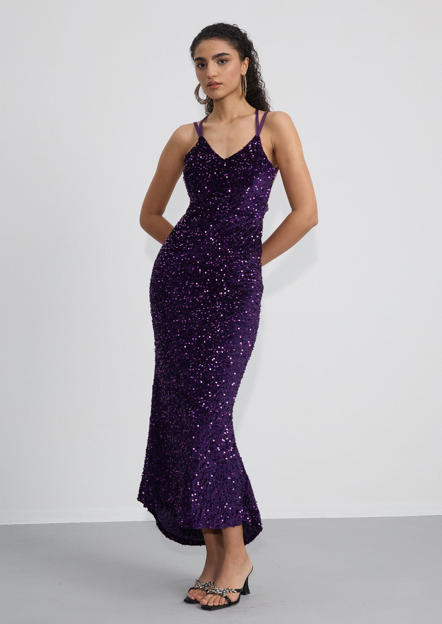 Sleeveless Sequin Open Back Maxi Dress