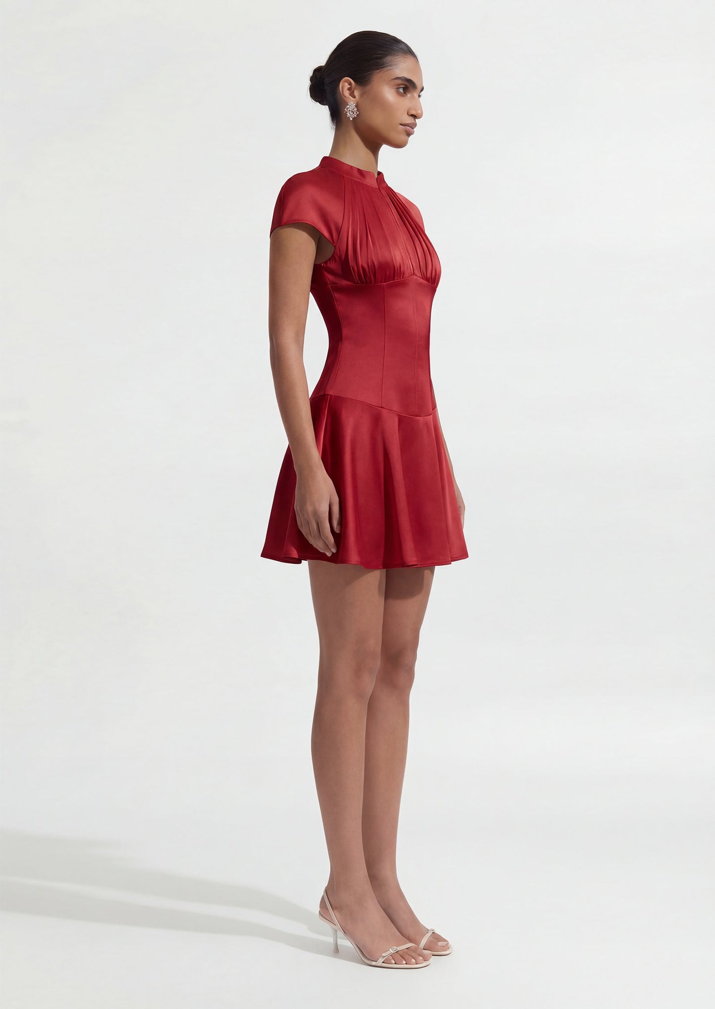 A Line Satin Mini Dress In Red