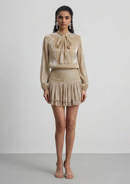 Bow Blouse & Shirred Skirt Set