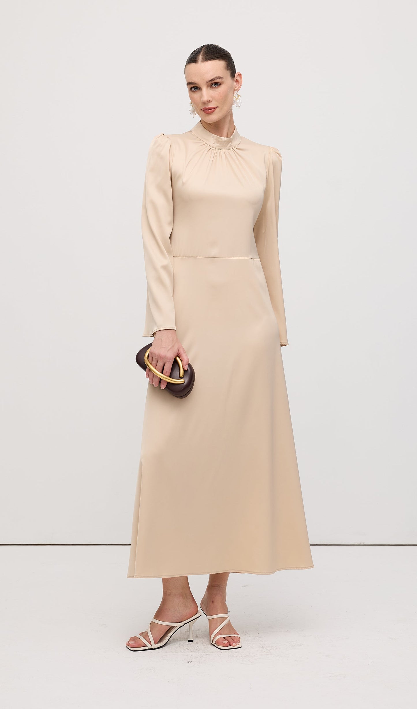 Solid Satin Long Sleeve Maxi Dress