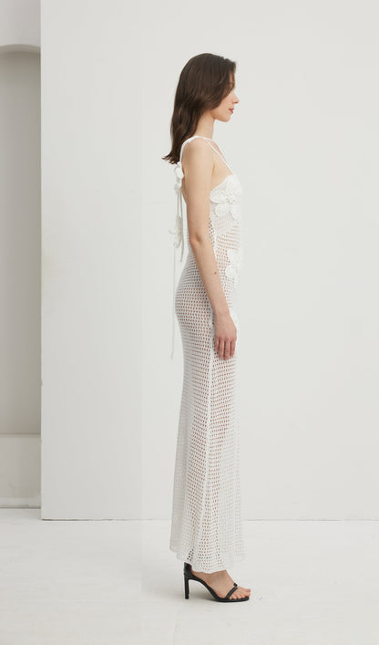 Floral Crochet Maxi Dress White