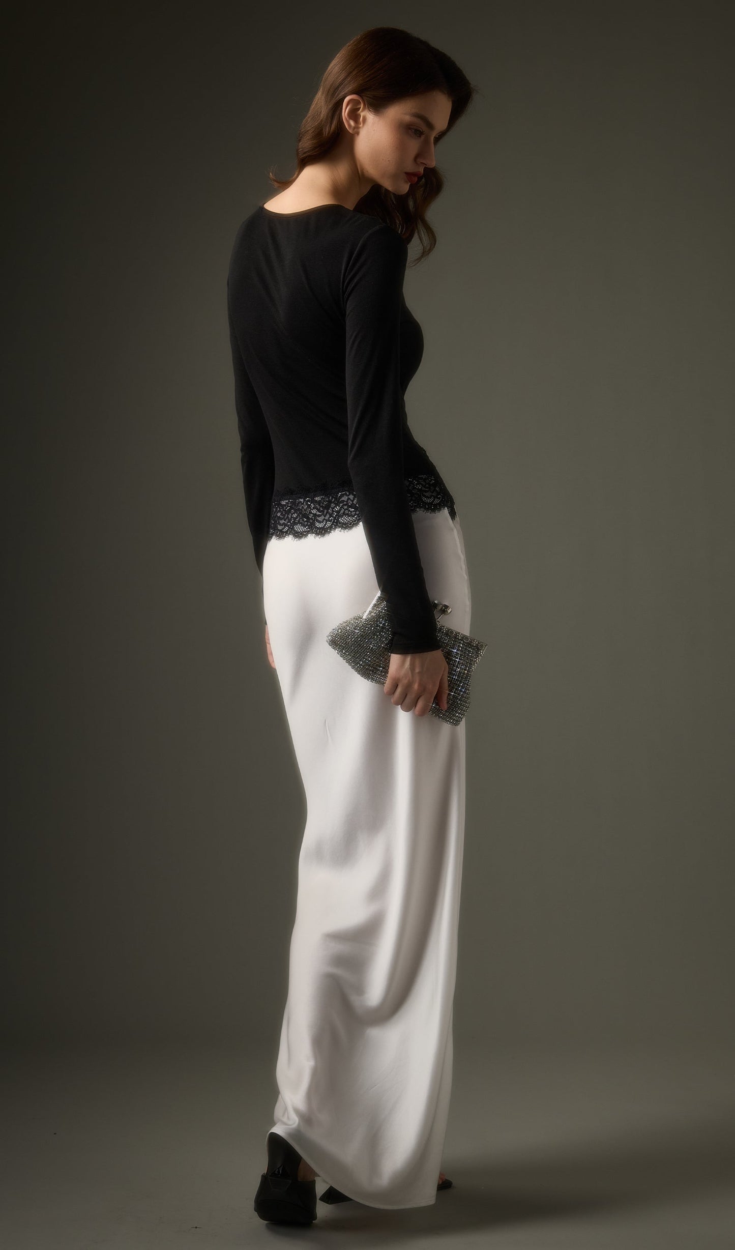Open Twist Lace Maxi Dress In Black White