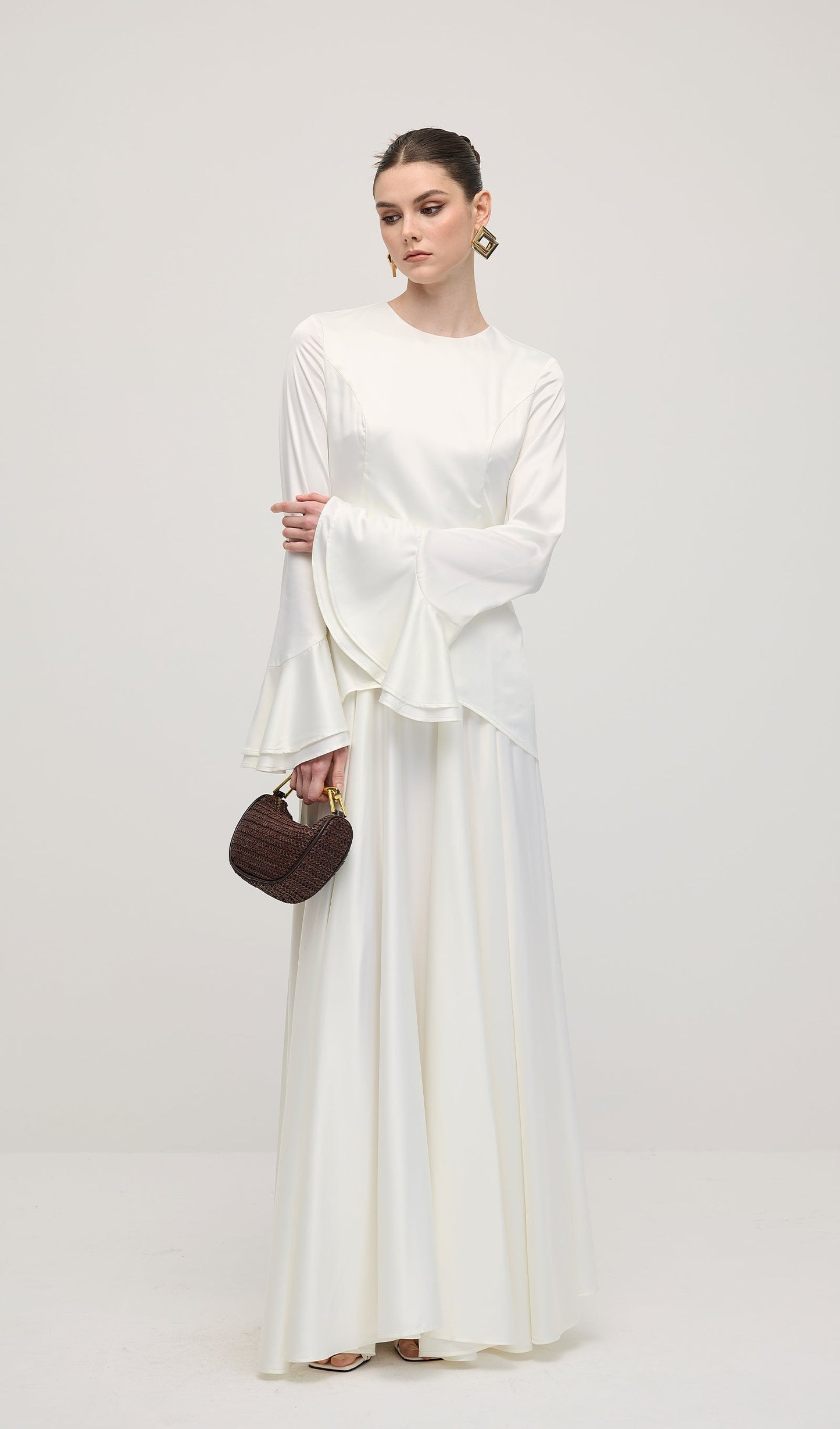 Asymmetrical Draped Bodice Ruffle Maxi Dress