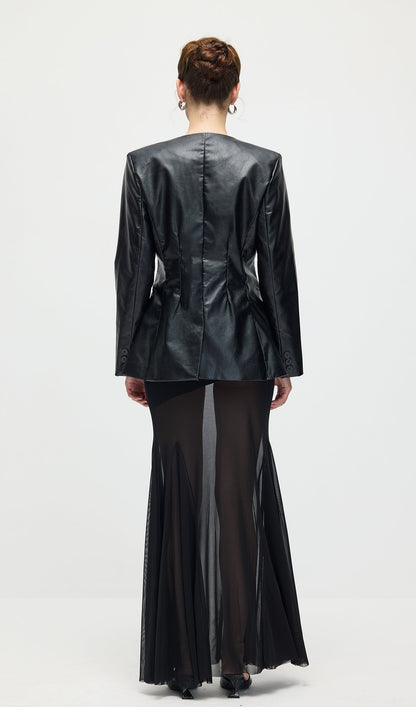 Vegan Leather Blazer In Black