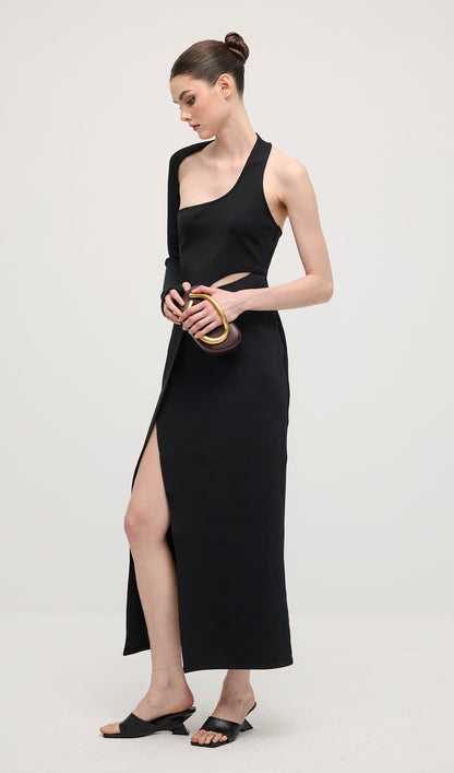 Manifesto Sleeve Midi Dress In Black