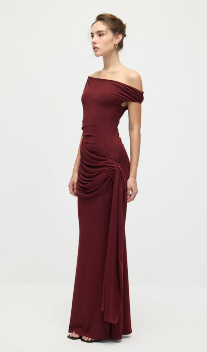 Solid Slinky Fishtail Maxi Dress In Mahogany