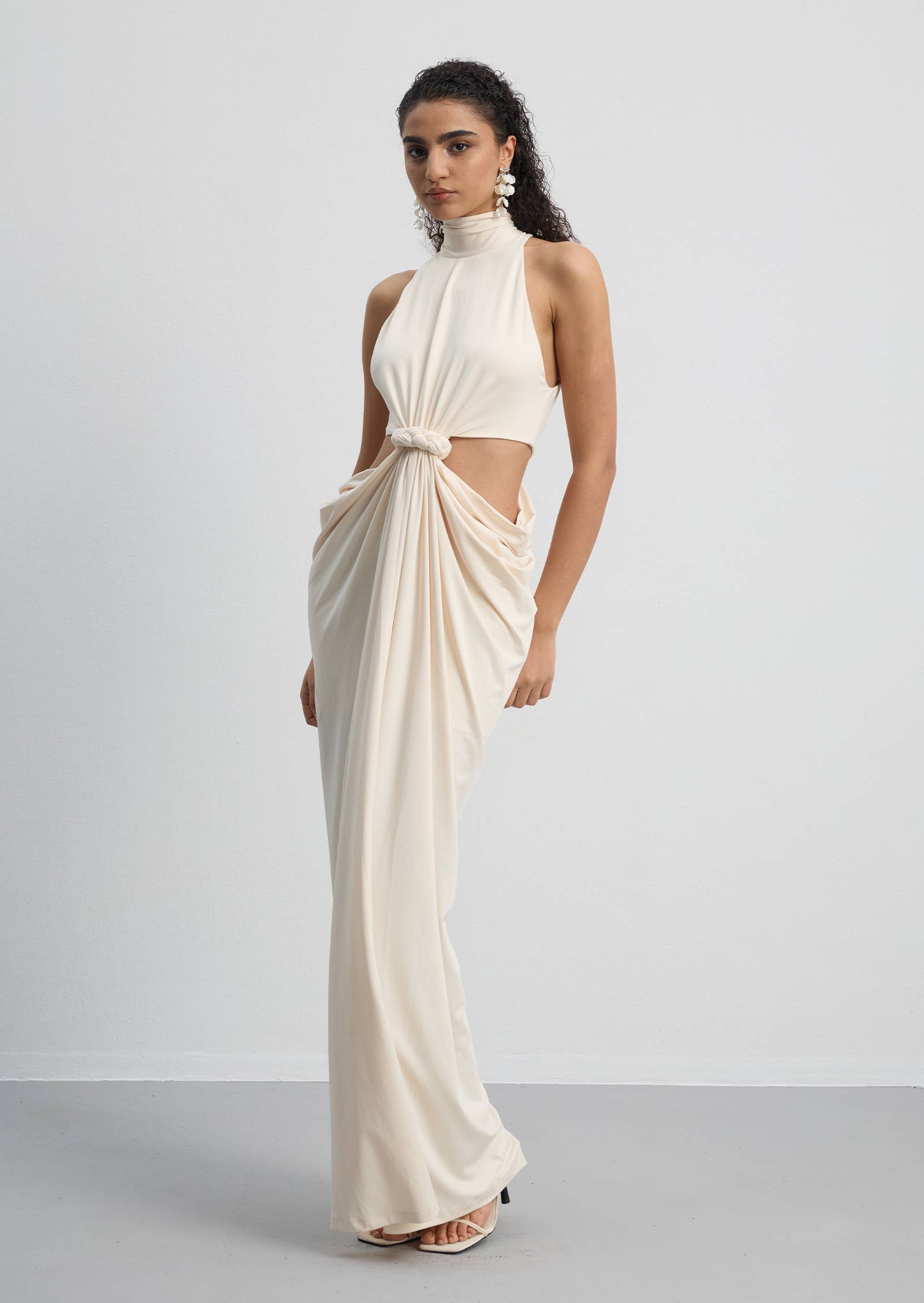 Solid Cut Out Ruched Maxi Dress