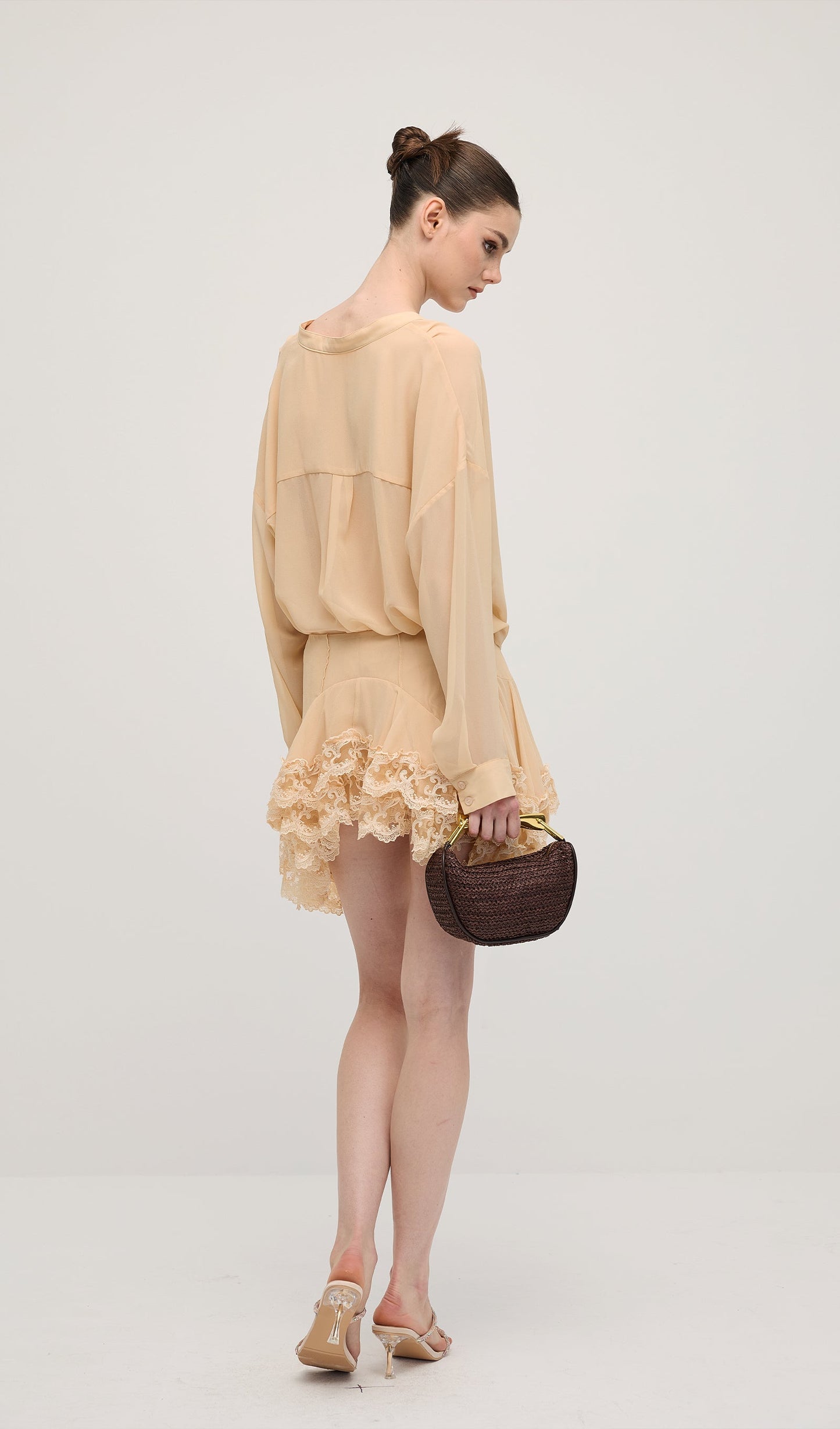 Long Sleeves Layered Folds Mini Dress
