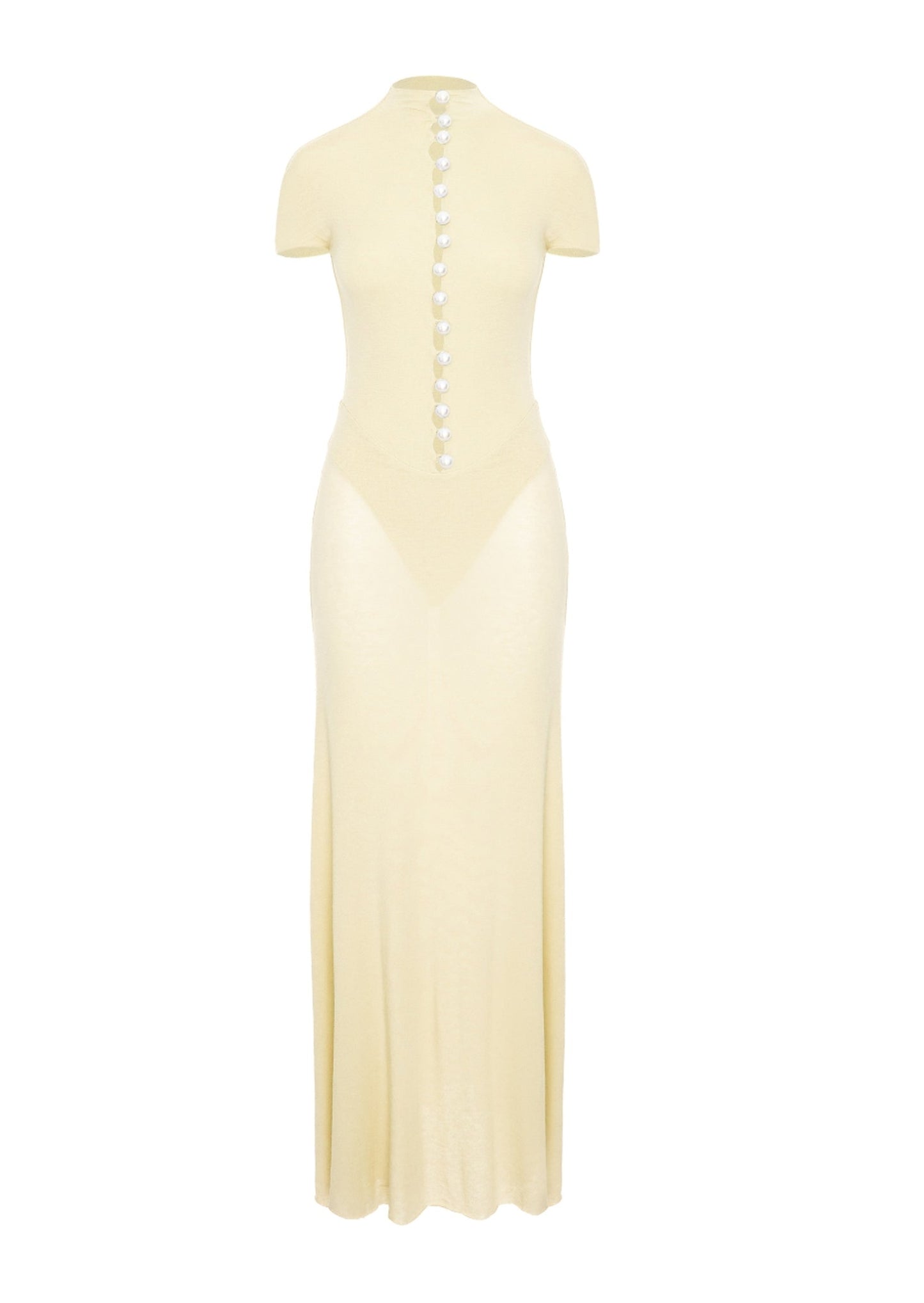 Short Sleeved Sheer Button Maxi Dress In Yellow