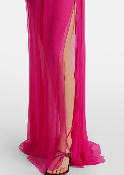 Semi Sheer Silk Slit Maxi Dress