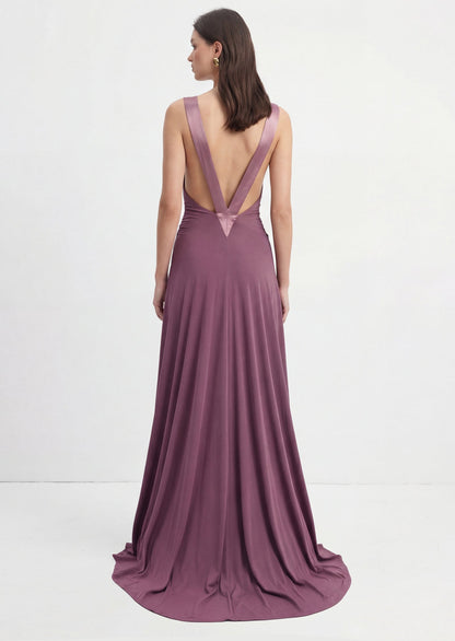Deep V Neck Sleeveless Maxi Dress In Purple