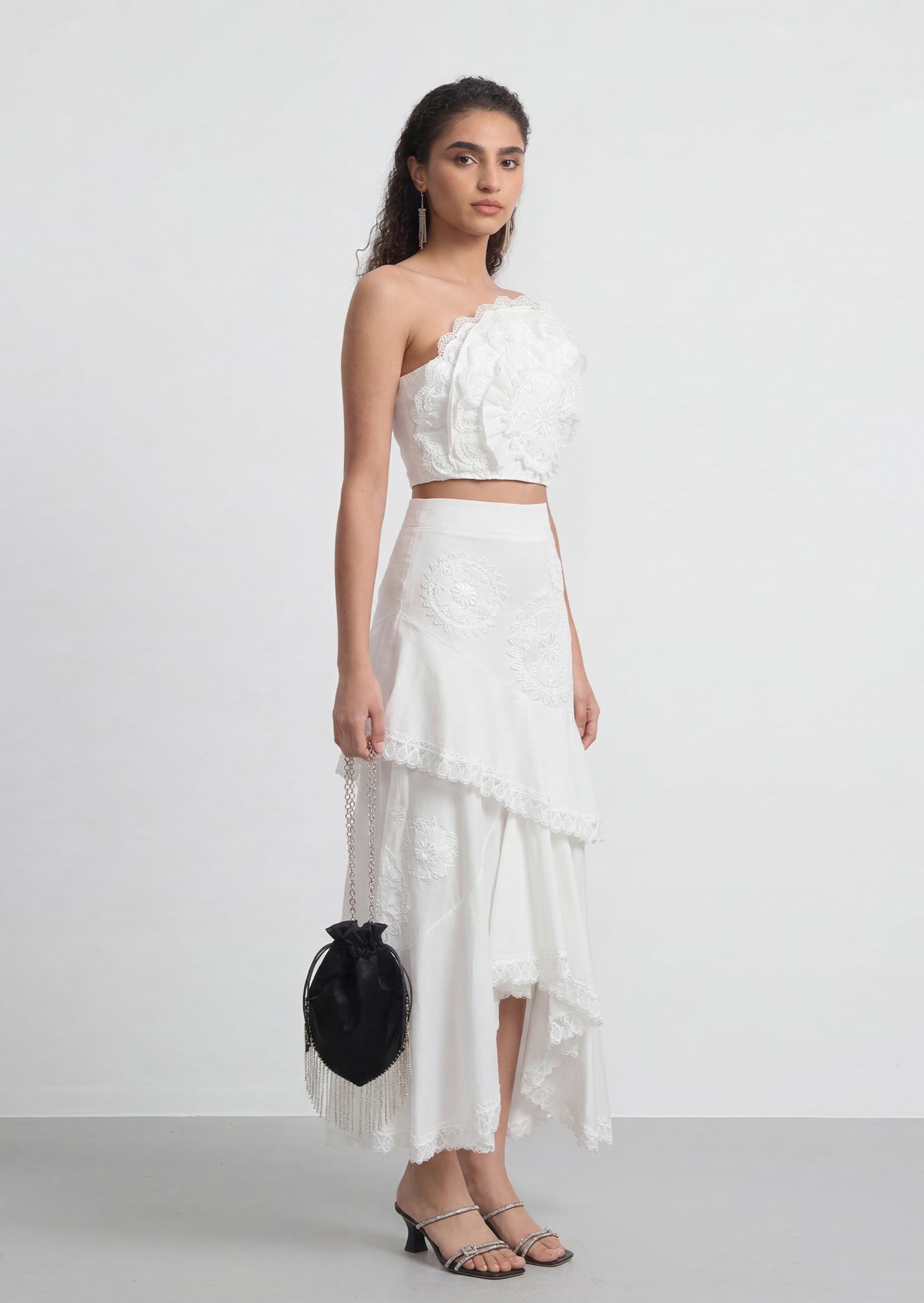 Ailbhe Strapless Flower Skirt Set In White