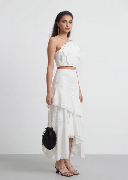 Ailbhe Strapless Flower Skirt Set In White