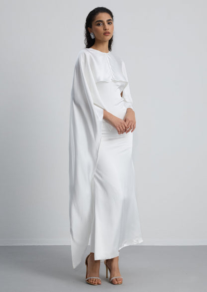 Satin Cape Two Piece Maxi Dress
