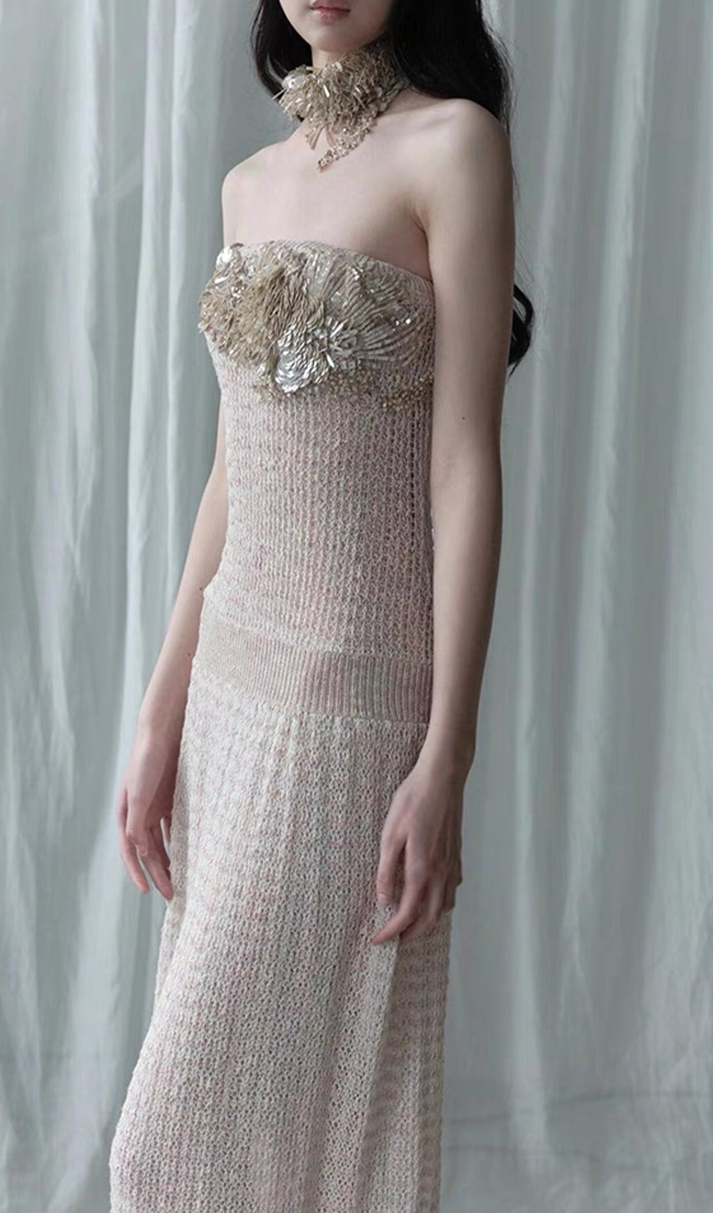 Irregular Hollow Knitted Tube Maxi Dress