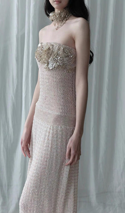 Irregular Hollow Knitted Tube Maxi Dress