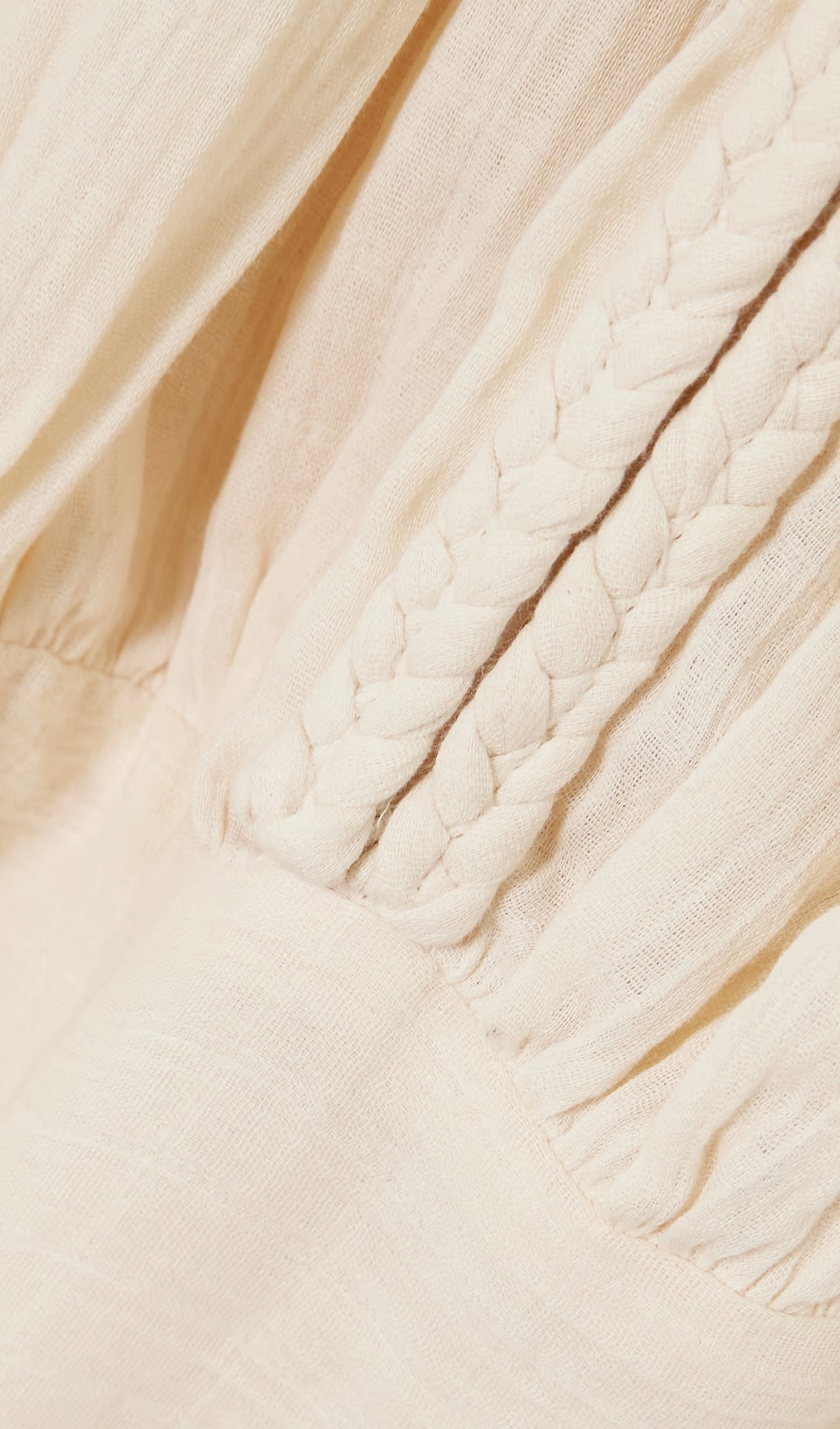 Braided Gathered Cotton Mini Dress In Beige