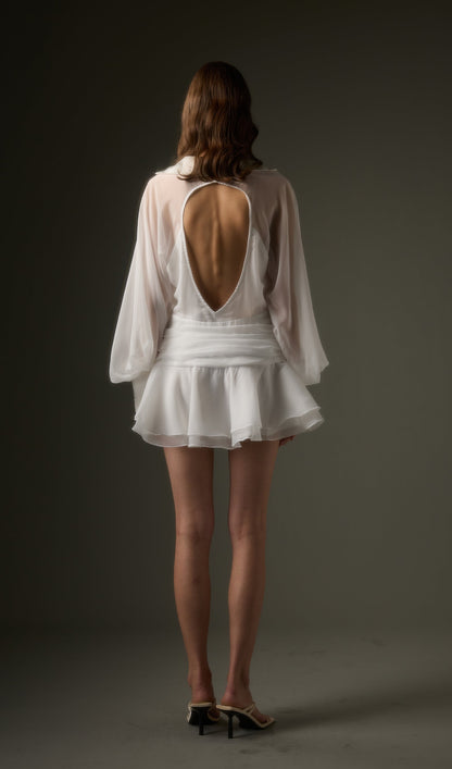 Solid Lantern Sleeve Mini Dress In White
