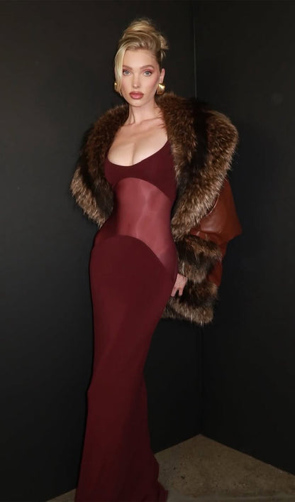 Sheer Knit Curve Maxi Dress In Red